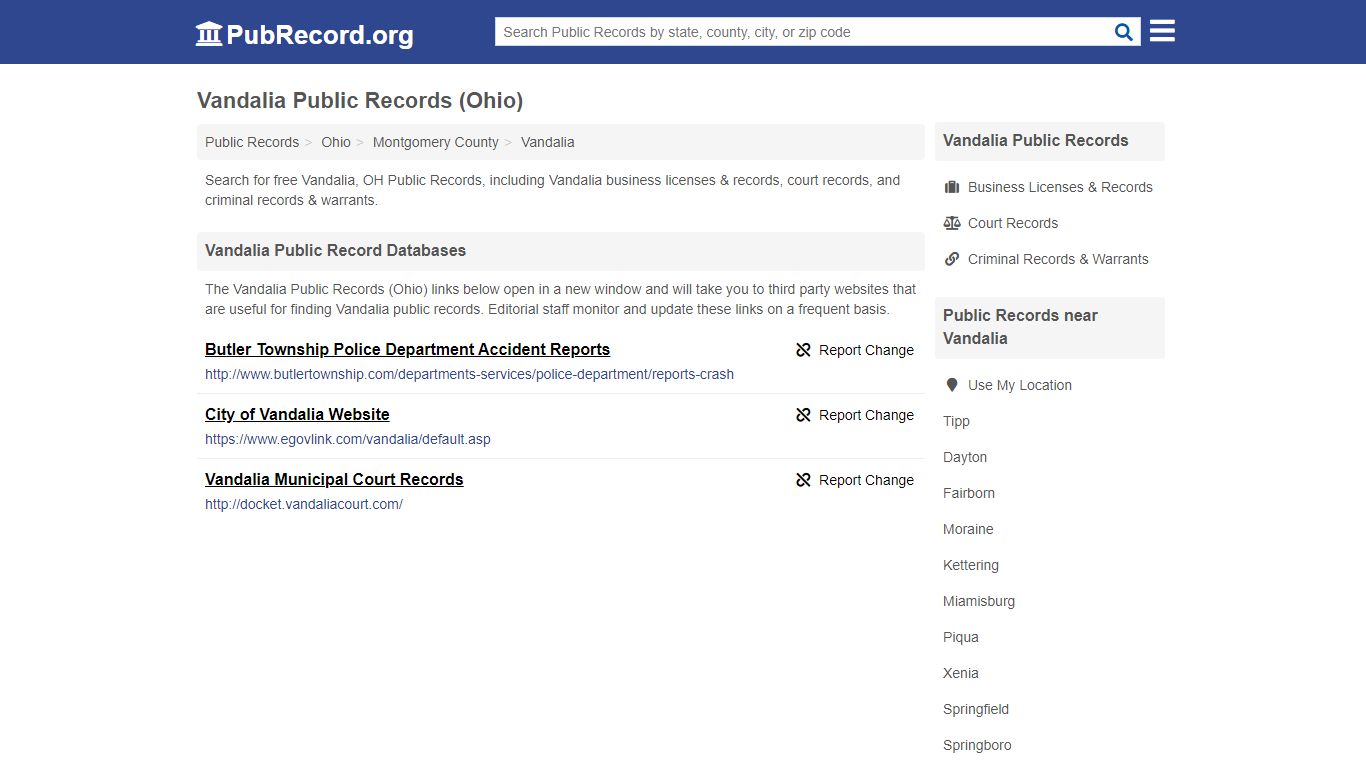 Free Vandalia Public Records (Ohio Public Records) - PubRecord.org